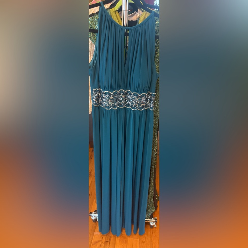 R&M Richards Teal Gown with Sequin Accents